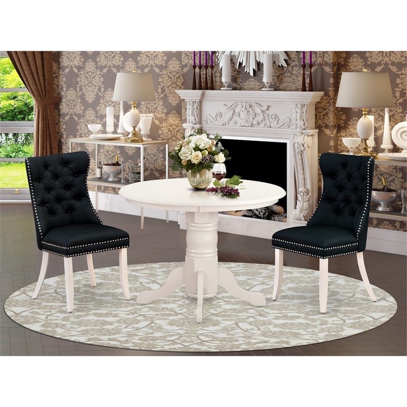 Pemberly Row 3-Piece Wood Dining Set with Black Chairs in Linen White