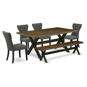 pemberly row 6-piece wood dining set in black and gotham gray fabric