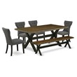 Pemberly Row 6-Piece Wood Dining Set in Black and Gotham Gray Fabric