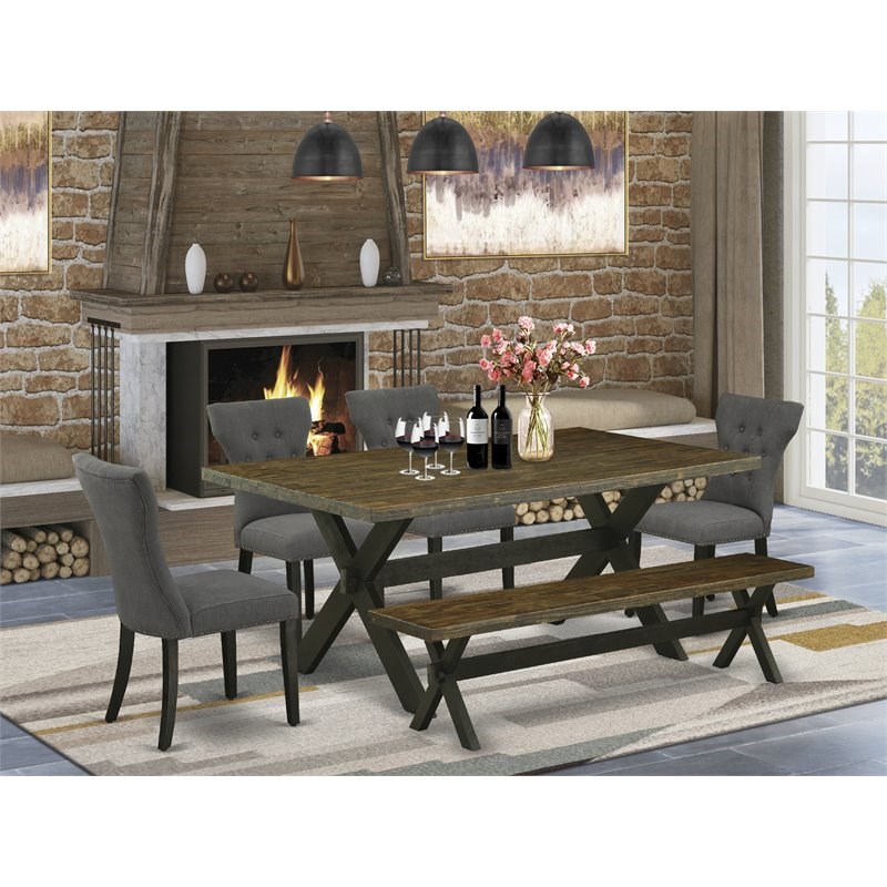 Pemberly Row 6-Piece Wood Dining Set in Black and Gotham Gray Fabric