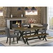 Pemberly Row 6-Piece Wood Dining Set in Black and Gotham Gray Fabric