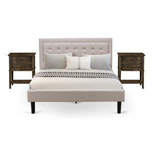 Pemberly Row 3-Piece Wood Bedroom Set with End Tables in Beige