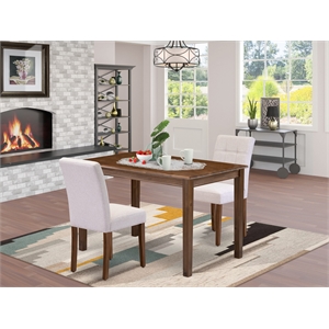 Pemberly Row 3-Piece Dining Set in Antique Walnut with Mist Beige Fabric