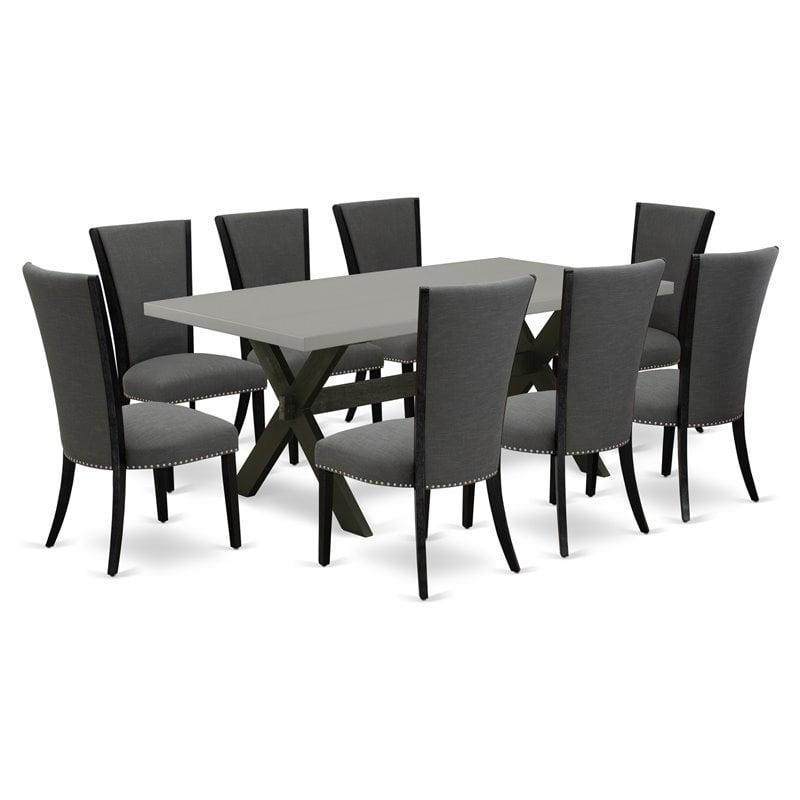Pemberly Row 7-Piece Dining Set in Wire Brushed Black and Cement Finish