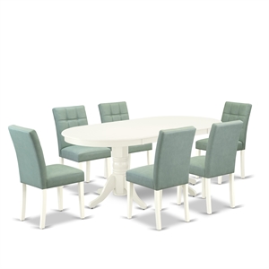 Pemberly Row 7-Piece Dining Table Set in Linen White and Willow Green