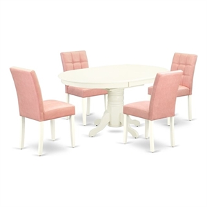 Pemberly Row 5-Piece Dining Room Set in Linen White and Beige Red