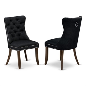 Pemberly Row Linen Fabric Parson Dining Chairs in Black Set of 2