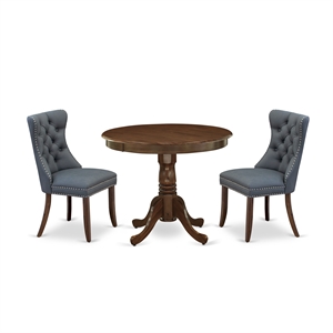 Pemberly Row 3-Piece Dining Table Set in Antique Walnut Gray