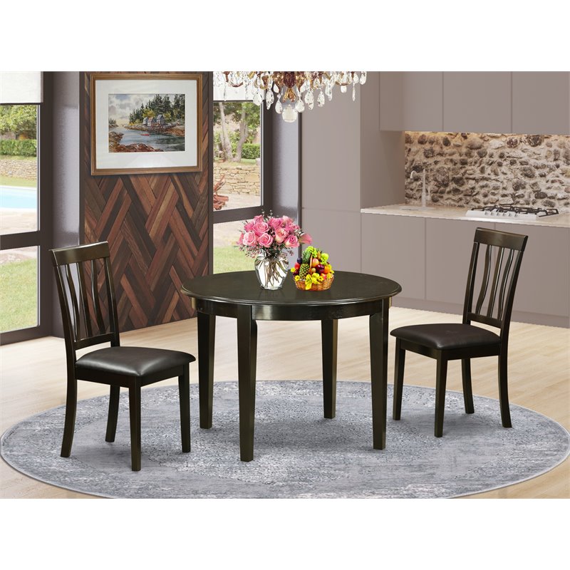 Pemberly Row 3-Piece Small Dining Set in Cappuccino with PU Leather Seats