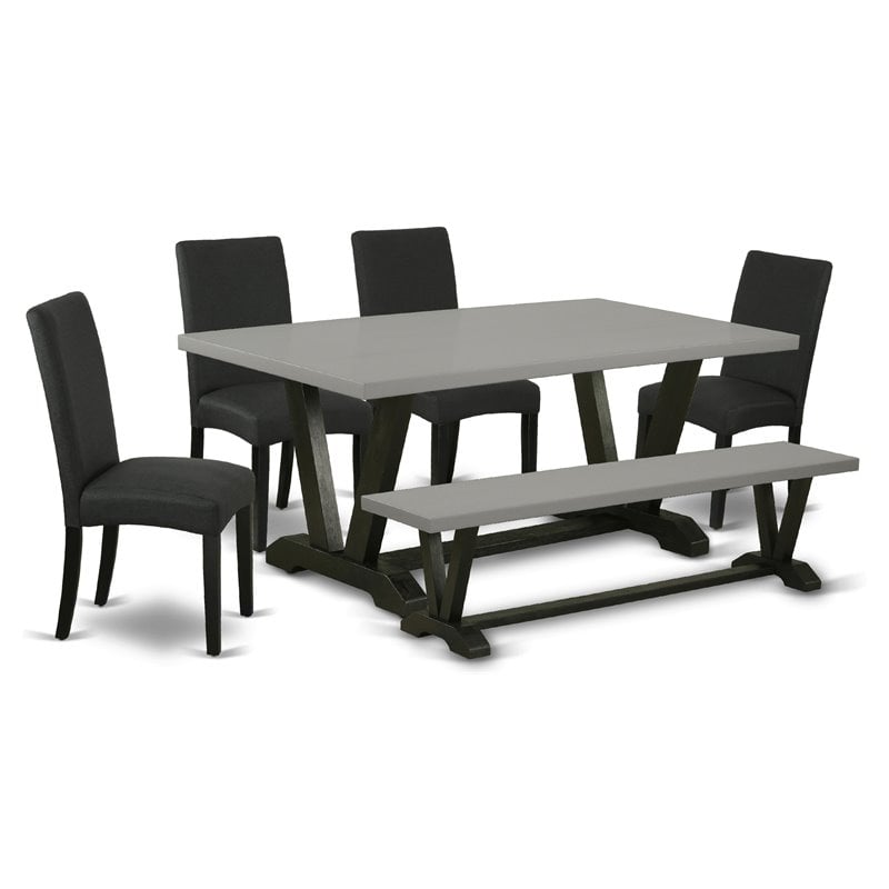 Pemberly Row 6-Piece Dining Set in Cement and Wire Brushed Black Finish