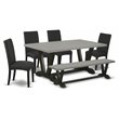 Pemberly Row 6-Piece Dining Set in Cement and Wire Brushed Black Finish