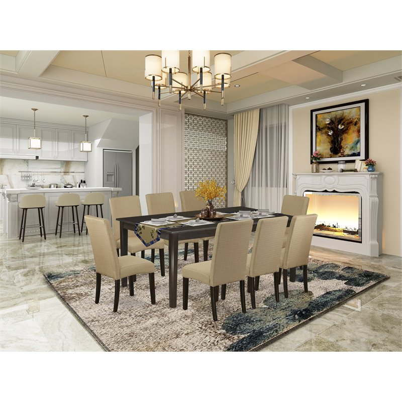 Pemberly Row 9-Piece Wood Dining Set in Cappuccino and Brown