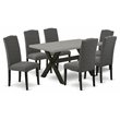 Pemberly Row X-Style 7-Piece Wood Dining Set in Dark Gotham Gray and Cement