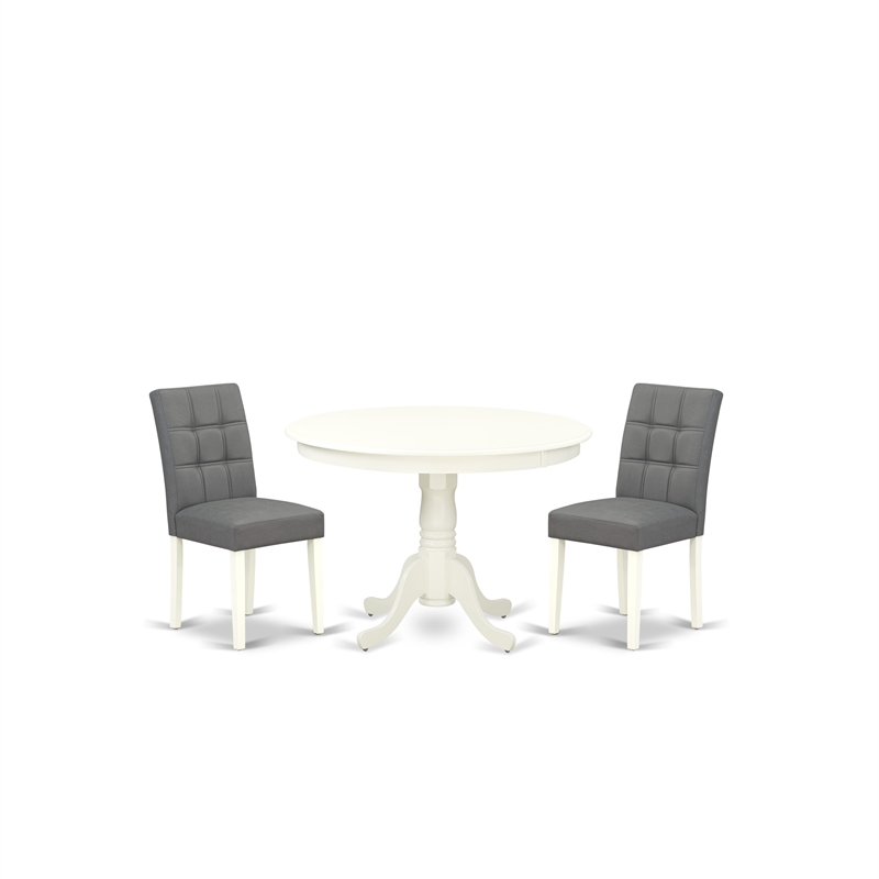 Pemberly Row 3-Piece Faux Leather Dining Set in Linen White/Platinum Gray