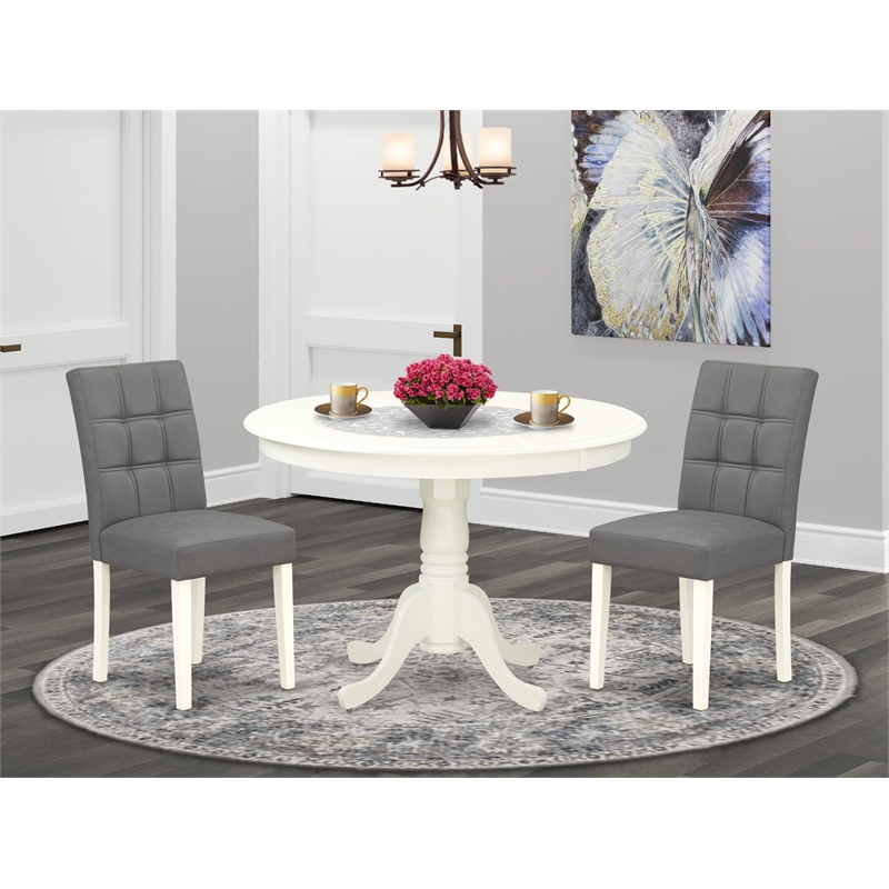 Pemberly Row 3-Piece Faux Leather Dining Set in Linen White/Platinum Gray