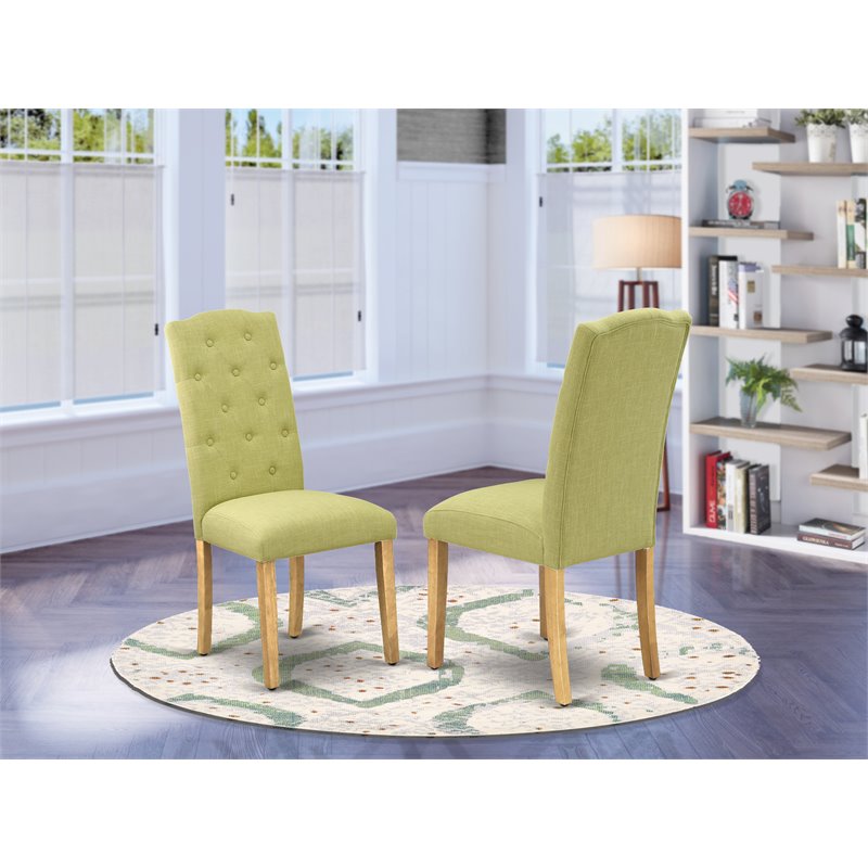 Pemberly Row Upholstered Dining Chairs in Oak/Green Linen (Set of 2)