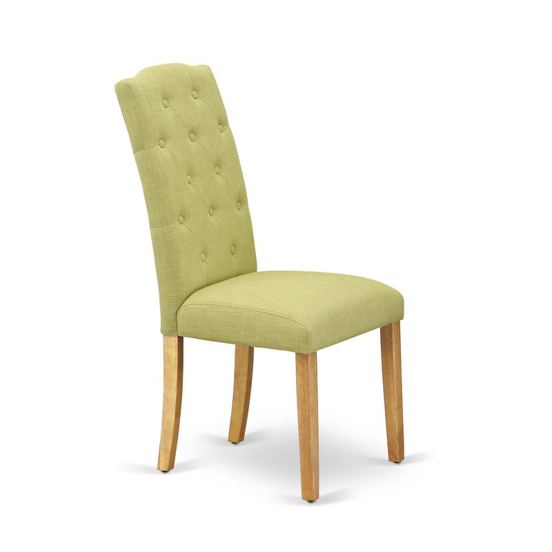 Pemberly Row Upholstered Dining Chairs in Oak/Green Linen (Set of 2)