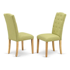 Pemberly Row Upholstered Dining Chairs in Oak/Green Linen (Set of 2)