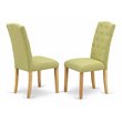 Pemberly Row Upholstered Dining Chairs in Oak/Green Linen (Set of 2)
