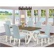 Pemberly Row 7-Piece Dining Set with Rectangular Table and Blue Chairs
