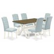 Pemberly Row 7-Piece Dining Set with Rectangular Table and Blue Chairs