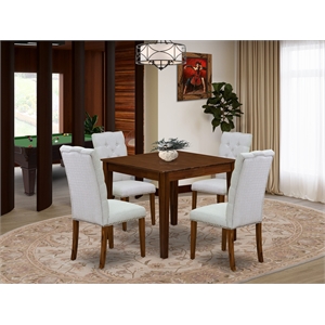 Pemberly Row 5-Piece Antique Walnut Dining Room Set with Gray Fabric Chairs