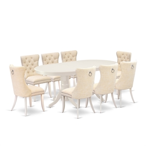 Pemberly Row 9-Piece Oval Dining Set with Butterfly Leaf in Linen White