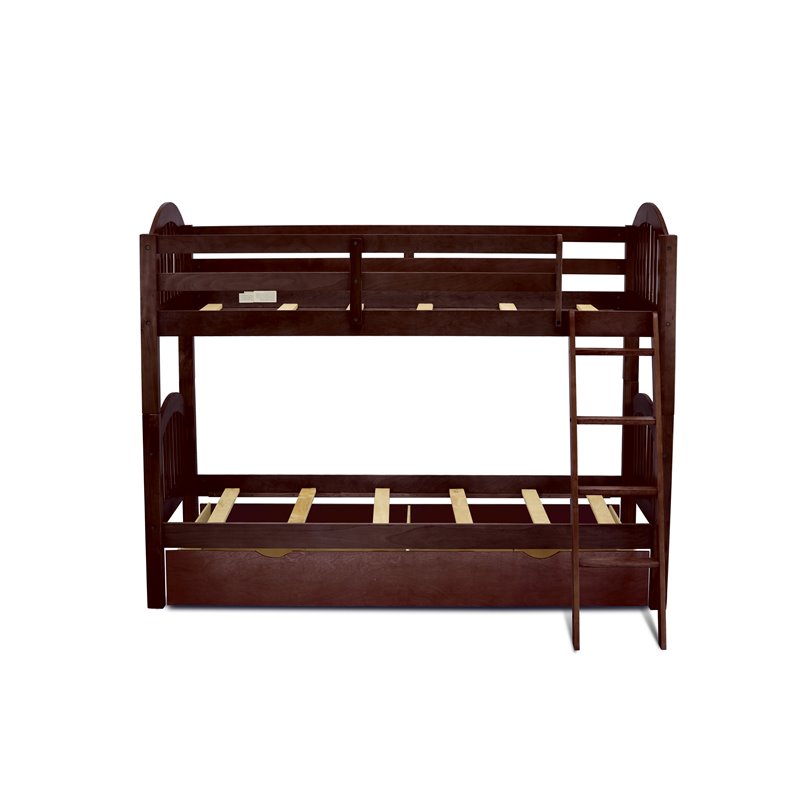 Pemberly Row Twin Wood Bunk Bed with Drawers & Guard Rails in Java Finish