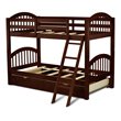 Pemberly Row Twin Wood Bunk Bed with Drawers & Guard Rails in Java Finish