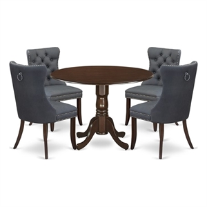 Pemberly Row 5-Piece Drop-Leaf Rubberwood Dining Set in Mahogany/Gray