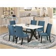 Pemberly Row 7-Piece Wood Dining Table Set in Black and Mineral Blue