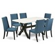 Pemberly Row 7-Piece Wood Dining Table Set in Black and Mineral Blue