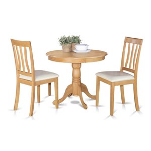 Pemberly Row 3-Piece Round Pedestal Wood Kitchen Table Set in Oak