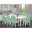 Pemberly Row 9-Piece Wood Dining Set in Linen White with Pond Blue Chairs
