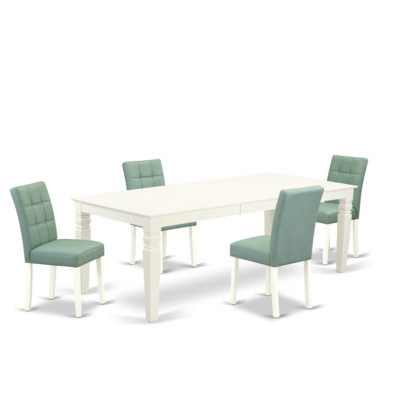 Pemberly Row 5-Piece Faux Leather Dining Set in Linen White/Willow Green