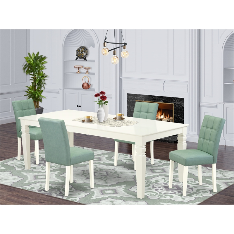 Pemberly Row 5-Piece Faux Leather Dining Set in Linen White/Willow Green
