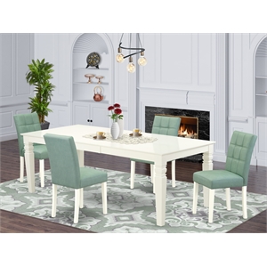Pemberly Row 5-Piece Faux Leather Dining Set in Linen White/Willow Green