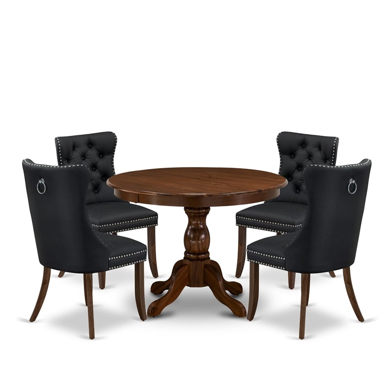 Pemberly Row 5-Piece Faux Leather Dining Set in Antique Walnut/Dark Gray