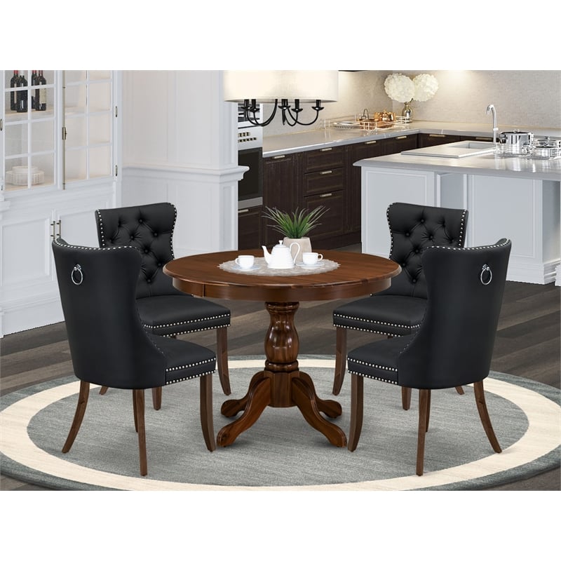 Pemberly Row 5-Piece Faux Leather Dining Set in Antique Walnut/Dark Gray