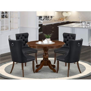 Pemberly Row 5-Piece Faux Leather Dining Set in Antique Walnut/Dark Gray