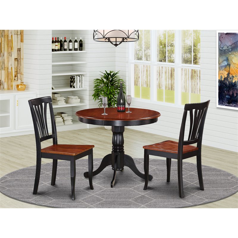 Pemberly Row 3-Piece Wood Dining Set with Pedestal Table in Black/Cherry