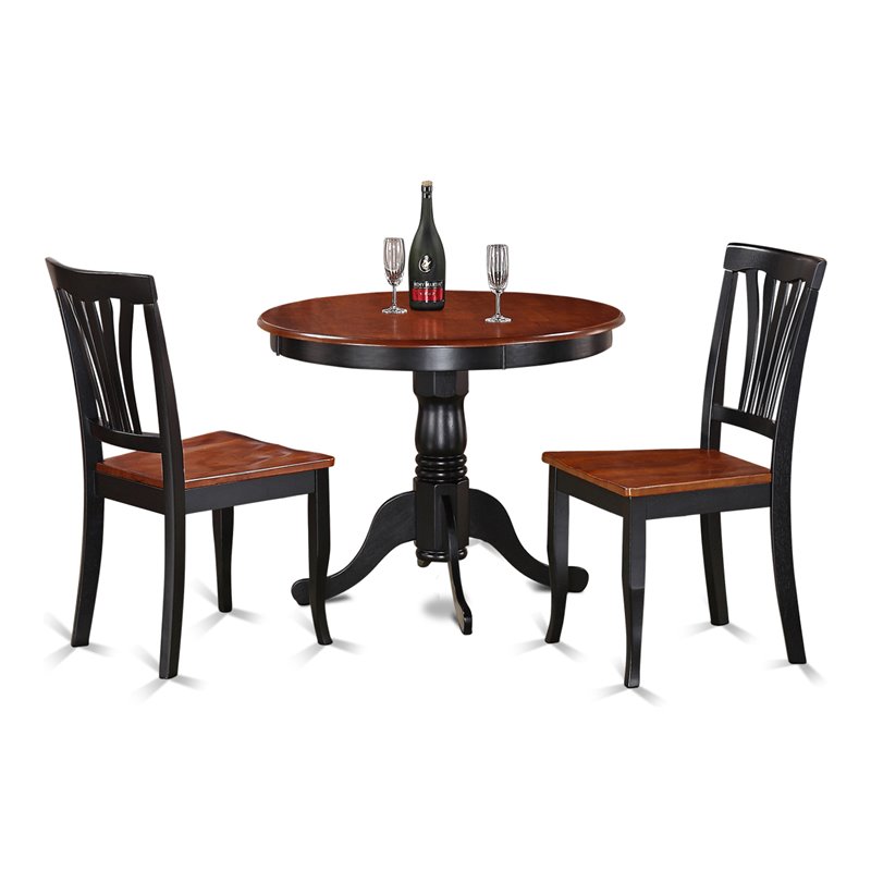 Pemberly Row 3-Piece Wood Dining Set with Pedestal Table in Black/Cherry