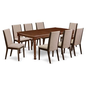 Pemberly Row 9-Piece Wood Dining Room Set in Mahogany and Light Tan