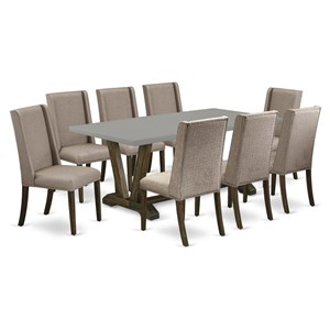 Pemberly Row 9-Piece Wood Dining Set with Parson Chairs in Dark Brown