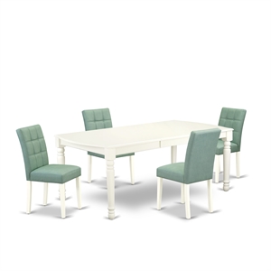 Pemberly Row 5-Piece Acacia Wood Dining Set in Linen White and Willow Green