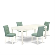 Pemberly Row 5-Piece Acacia Wood Dining Set in Linen White and Willow Green