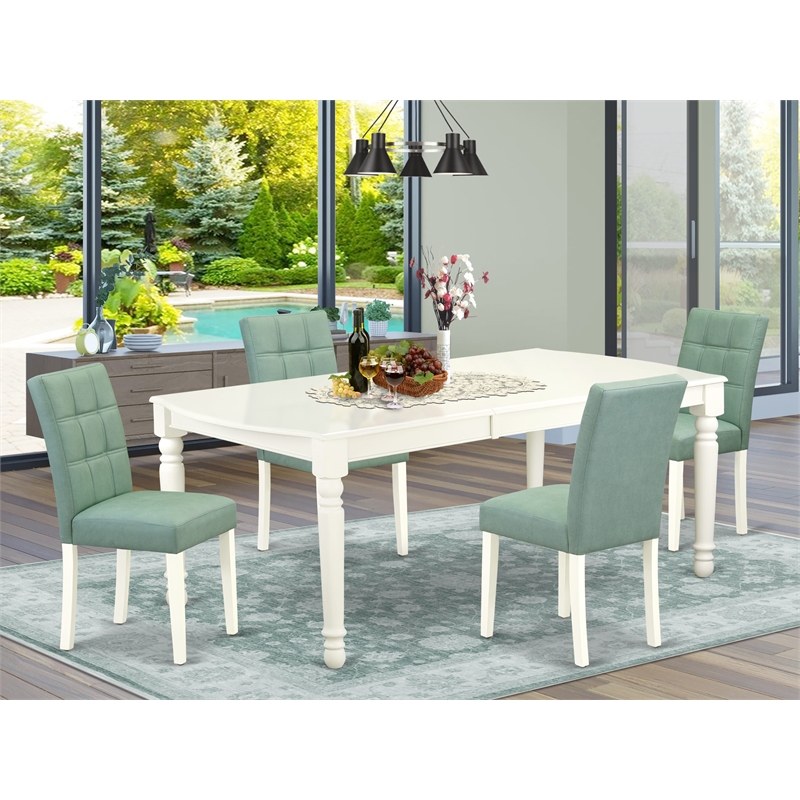 Pemberly Row 5-Piece Acacia Wood Dining Set in Linen White and Willow Green