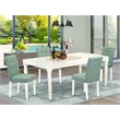 Pemberly Row 5-Piece Acacia Wood Dining Set in Linen White and Willow Green