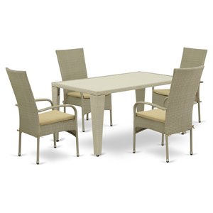 Pemberly Row 5-Piece Metal Patio Set with Natural Wicker and Armchairs