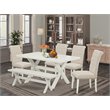 Pemberly Row 6-Piece Rectangular Dining Table Set with Bench in Linen White
